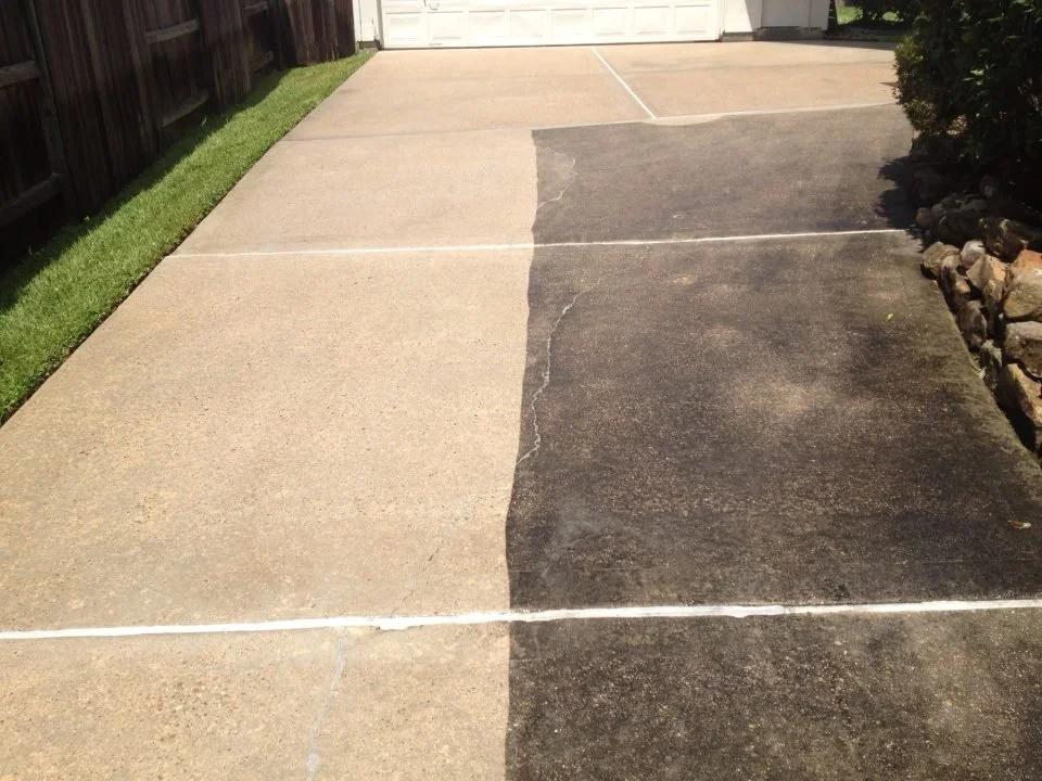 Pressure washing driveway before and after