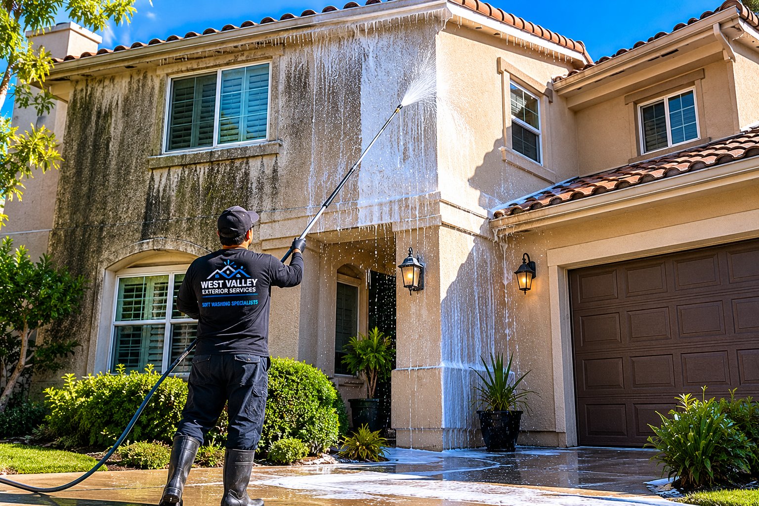Soft washing house exterior